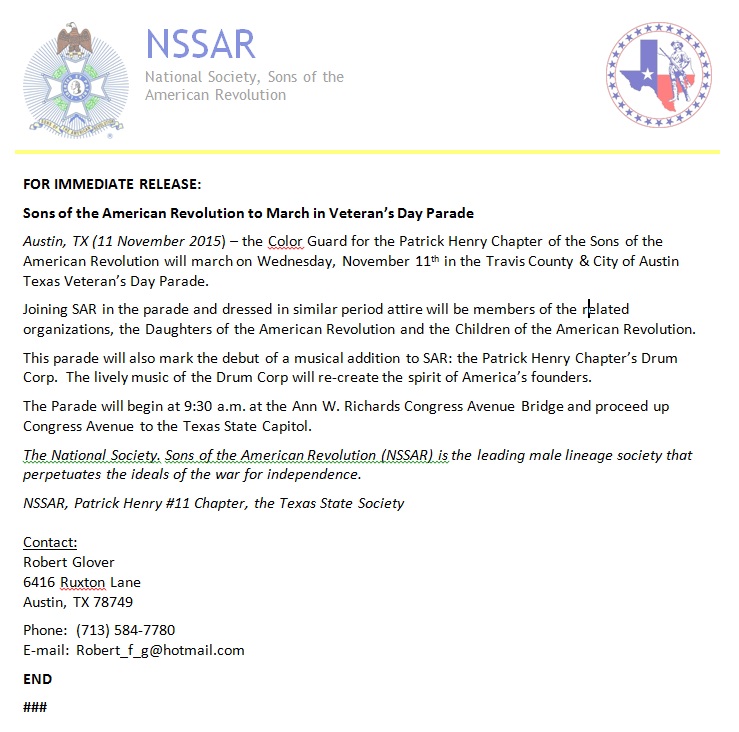 veterans day parade notification 2015